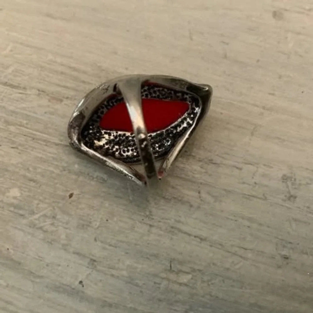 Art Deco Style Coral & Silver Oversized Studded Statement Ring GC